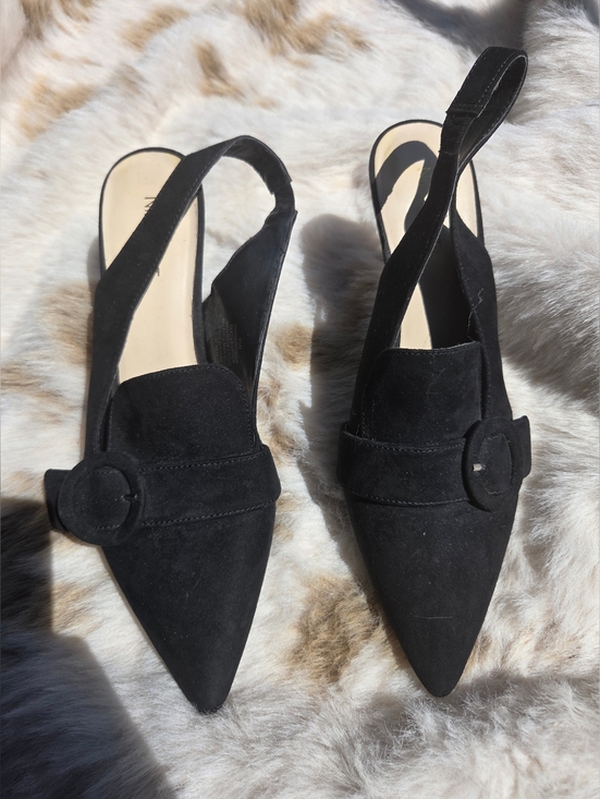 Nine West Shoes - Nine West Nataly Black Suede Slingback Pointed Toe Buckle Pumps Size 9 1/2 M